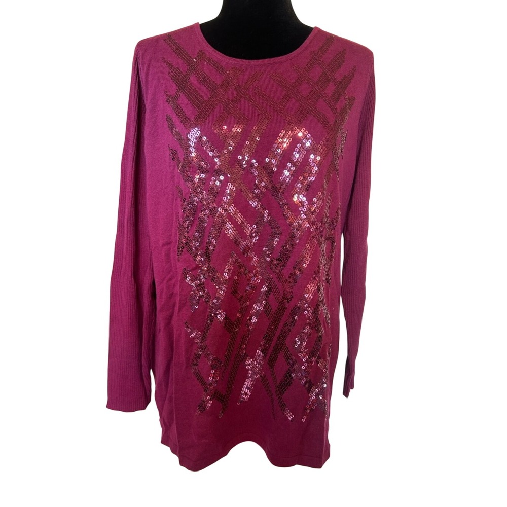 NWT Bob Mackie Deep Raspberry Sequin Long Sleeve Sweater Size Medium